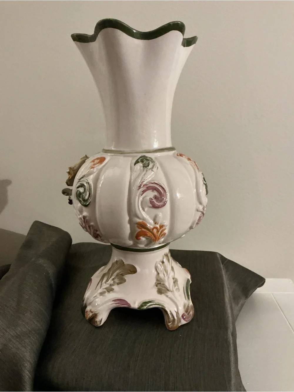 White Ceramic Floral Vase with Pink and Yellow Rose Accents